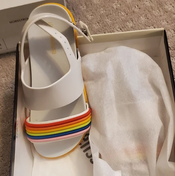 Mini Melissa - White Sandals with Rainbow Straps- Brand New - Picture 1 of 3